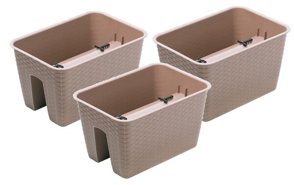 Prosperplast Sada květináčů na zábradlí, 3dílná (obdélníková, kávová, 396 x 272 x 225 mm) (100301100009)