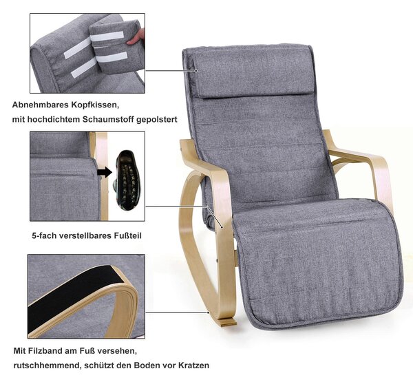 RELAXAČNÍ KŘESLO, dřevo, textil, šedá Boxxx, Online Only