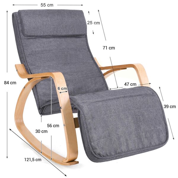 RELAXAČNÍ KŘESLO, dřevo, textil, šedá Boxxx, Online Only