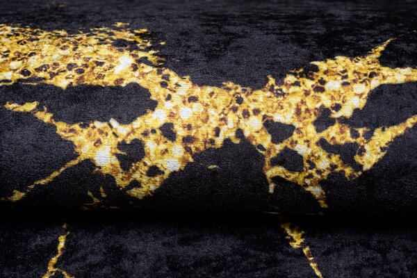 Makro Abra Kusový koberec pratelný TOSCANA 2113 Mramor Abstraktní pogumovaný černý zlatý Rozměr: 80x150 cm