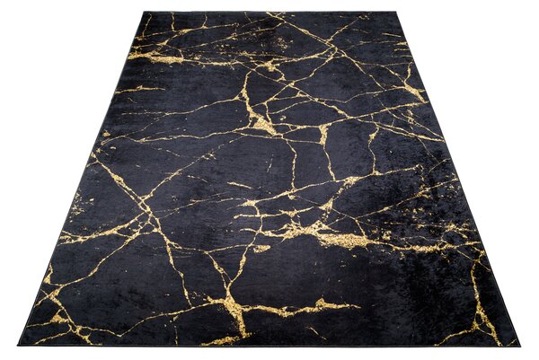 Makro Abra Kusový koberec pratelný TOSCANA 2113 Mramor Abstraktní pogumovaný černý zlatý Rozměr: 80x150 cm