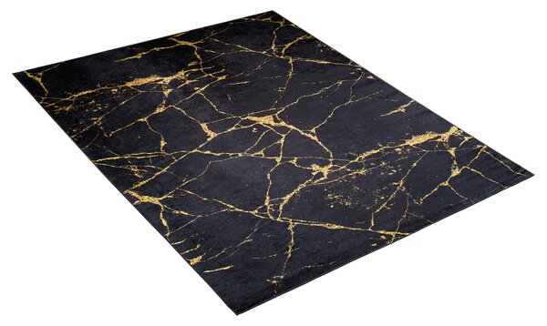 Makro Abra Kusový koberec pratelný TOSCANA 2113 Mramor Abstraktní pogumovaný černý zlatý Rozměr: 80x150 cm