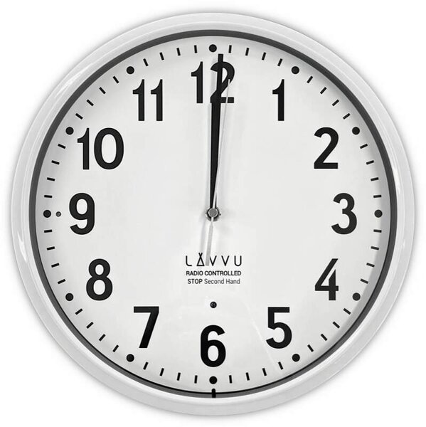 LAVVU Bílé hodiny Accurate White řízené rádiovým signálem - 3 ROKY ZÁRUKA! ⌀30cm LCR3021 (Funkce tichého režimu - automatické zastavení vteřinové ručky po setmění)
