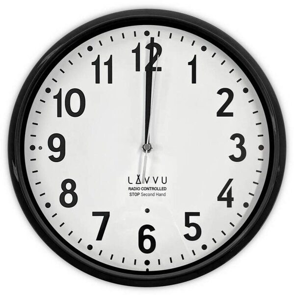 LAVVU Černé hodiny Accurate Black řízené rádiovým signálem - 3 ROKY ZÁRUKA! ⌀30cm LCR3020 (Funkce tichého režimu - automatické zastavení vteřinové ručky po setmění)