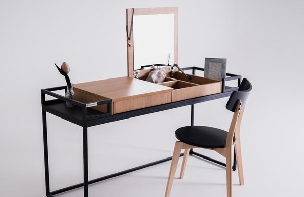 Nordic Design Černý kovový toaletní stolek Femini 140 x 50 cm s dubovou deskou