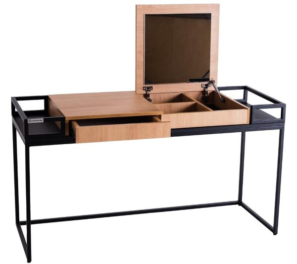 Nordic Design Černý kovový toaletní stolek Femini 140 x 50 cm s dubovou deskou