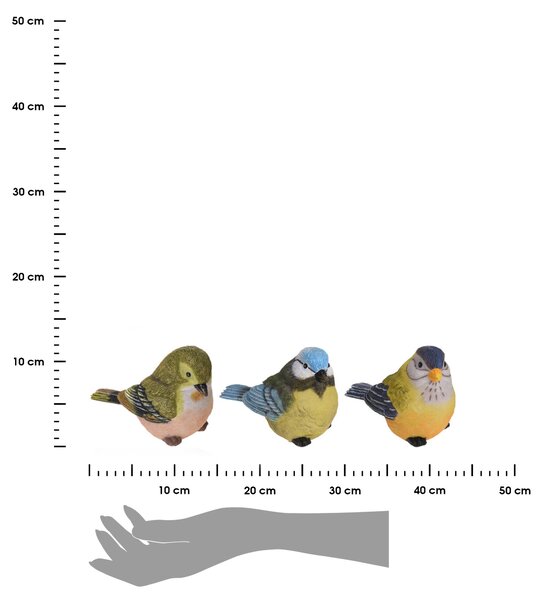 Zahradní figurka z polistone Birds, sada 3ks, 9 cm, vícebarevná