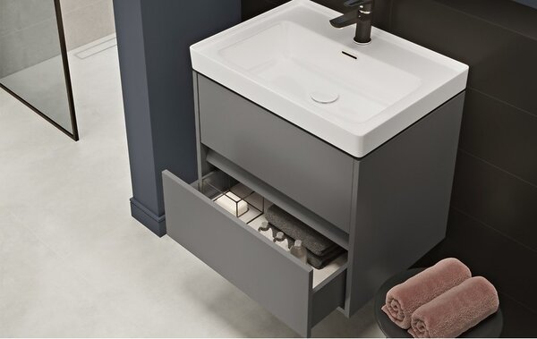 Cersanit Crea, závěsná skříňka s umyvadlem 60cm, set B109, šedá, S801-283