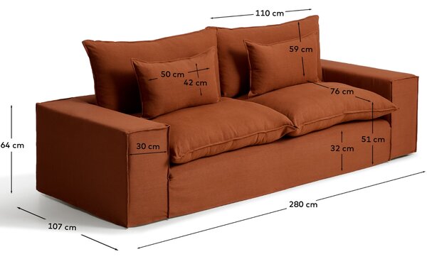 Kave Home Terakotová pohovka Anarela 280 cm s odnímatelným potahem