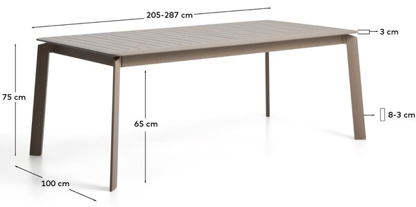 Kave Home Béžovošedý hliníkový rozkládací zahradní stůl Brela 205/287 x 100 cm
