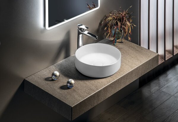 Isvea Isvea, INFINITY ROUND keramické umyvadlo na desku, průměr 36x12 cm, matně bílá, 10NF65036-2L