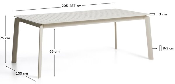 Kave Home Krémový hliníkový rozkládací zahradní stůl Brela 205/287 x 100 cm
