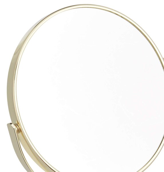 Zrcadlo s osvětlením a zvětšením, značka Amazon Basics, kulaté, vhodné pro líčení, zvětšení 1x/5x, rozměry 18,3 x 12,5 cm, zlatá barva