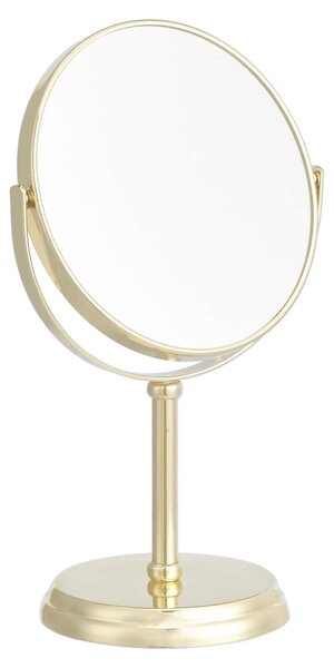 Zrcadlo s osvětlením a zvětšením, značka Amazon Basics, kulaté, vhodné pro líčení, zvětšení 1x/5x, rozměry 18,3 x 12,5 cm, zlatá barva