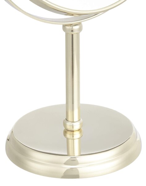 Zrcadlo s osvětlením a zvětšením, značka Amazon Basics, kulaté, vhodné pro líčení, zvětšení 1x/5x, rozměry 18,3 x 12,5 cm, zlatá barva
