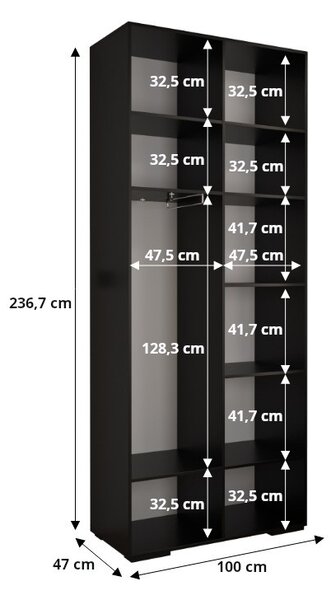 Šatní skříň SAVELA 3 - 100 cm, černá