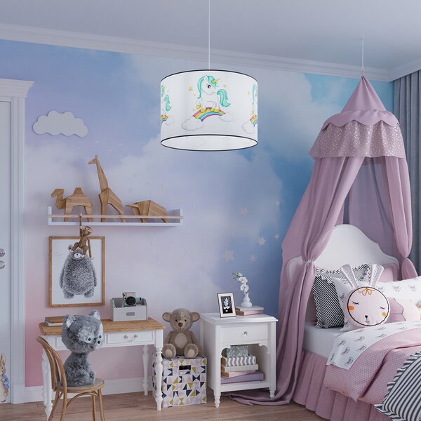 Dětské závěsné svítidlo Unicorn, 1x plastové stínítko se vzorem, (fi 30cm)