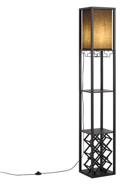 Moderní stojací lampa černá s látkovým stínidlem a stojanem na víno - Stojan Wine