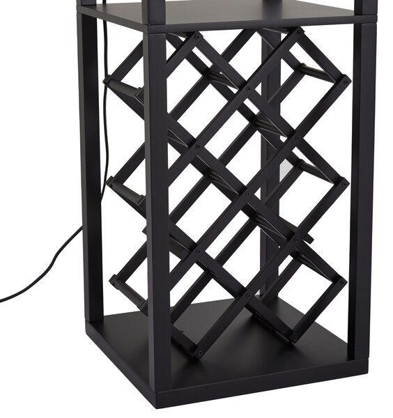 Moderní stojací lampa černá s látkovým stínidlem a stojanem na víno - Stojan Wine