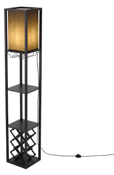 Moderní stojací lampa černá s látkovým stínidlem a stojanem na víno - Stojan Wine