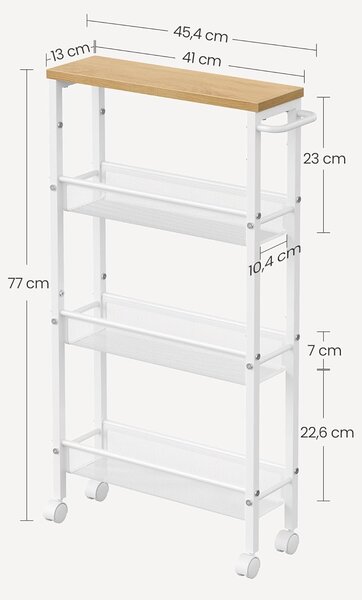 SONGMICS Úzký pojízdný kuchyňský regál Vasagle Compi 41 cm bílý/hnědý