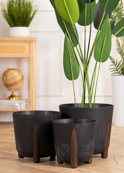 PLASTOVÝ KVĚTINÁČ MOSS 30X28,5 CM IMITACE BETONU ČERNÁ