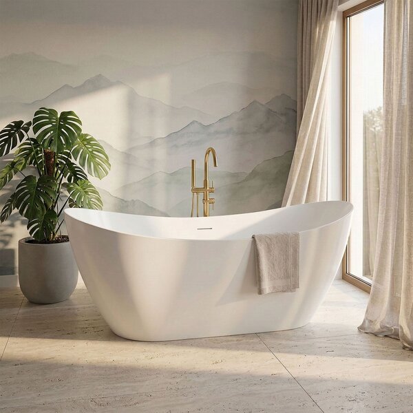 Rea FERRANO Slim, volně stojící vana 1600×800×720 mm, bílá, bílá krytka odtoku, REA-W0081