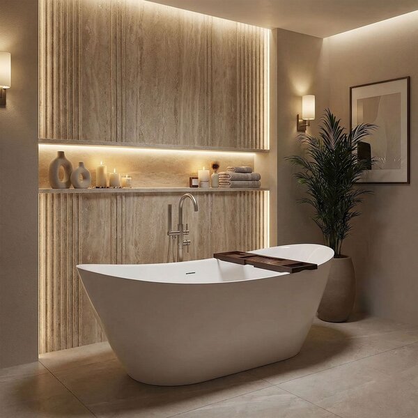 Rea FERRANO Slim, volně stojící vana 1800×800×745 mm, bílá, bílá krytka odtoku, REA-W0082