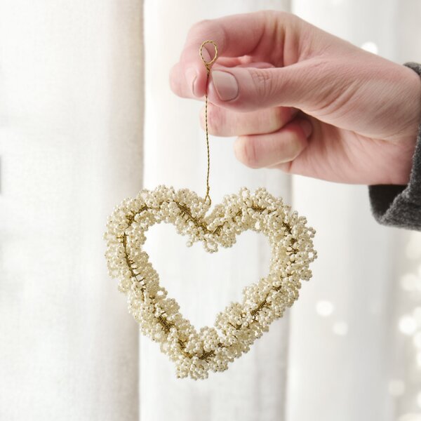 Závěsná dekorace Heart White Beads