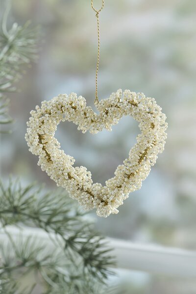 Závěsná dekorace Heart White Beads
