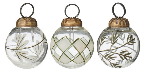 Mini vánoční ozdoby Engraved Green Pattern – set 12 ks