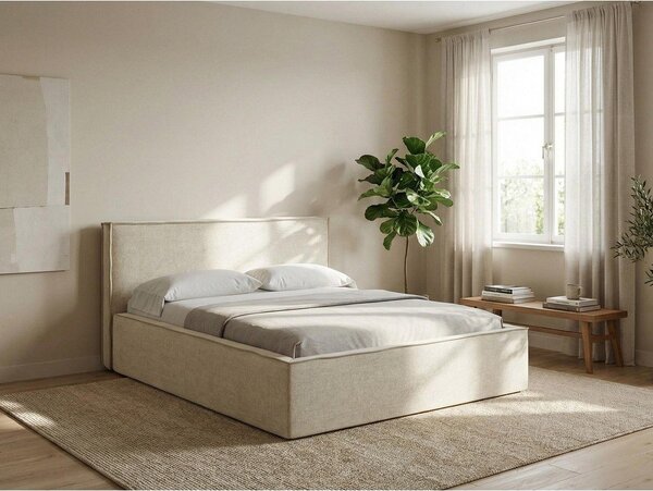 Čalouněná dvoulůžková postel taupe s úložným prostorem s roštem 180x200 cm Anani – Makamii