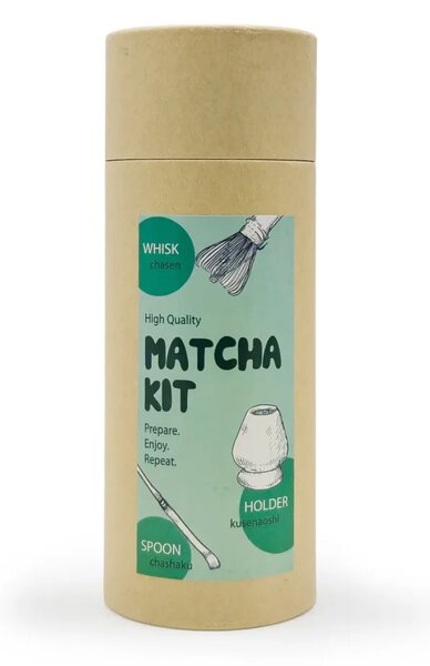 Sada na matchu Arisu, 3dílná – bambusová metlička, lžička a keramický stojánek