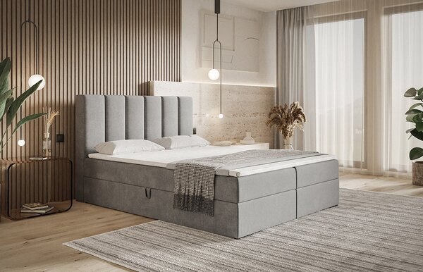 Boxspringová manželská postel BINDI 1 - 180x200, světle šedá + topper