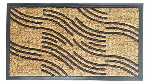 Kokosová rohožka Vlnky, 70 × 40 cm – přírodní vlnitý vzor, gumová spodní strana