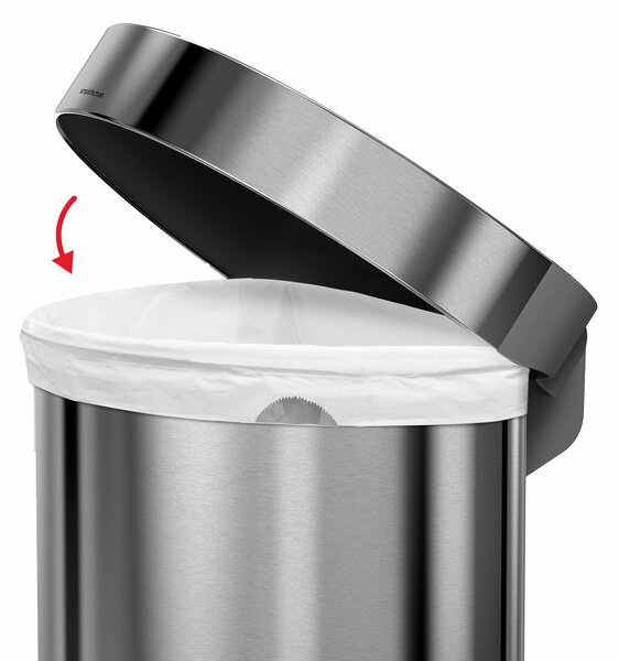 Pedálový odpadkový koš Simplehuman – 60 l, půlkulatý, kartáčovaná ocel, FPP, rám na sáčky