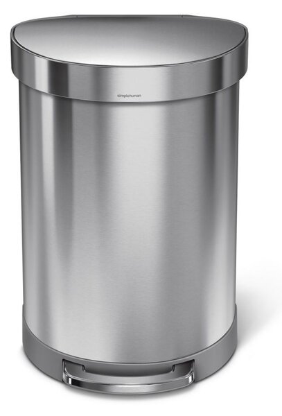 Pedálový odpadkový koš Simplehuman – 60 l, půlkulatý, kartáčovaná ocel, FPP, rám na sáčky