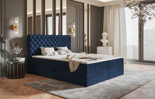 Boxspringová manželská postel BRUNA 1 - 180x200, tmavě modrá