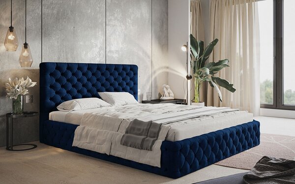 Čalouněná jednolůžková postel KESIA - 120x200, tmavě modrá