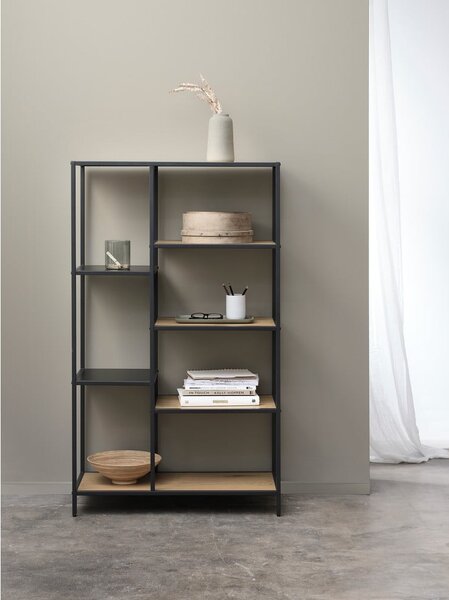 Černá/v přírodní barvě knihovna v dekoru dubu 80x146x35 cm Altino – Unique Furniture