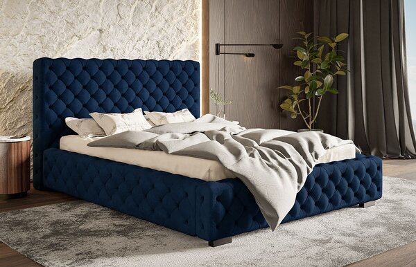 Čalouněná manželská postel MARILOU - 160x200, tmavě modrá