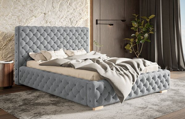 Čalouněná manželská postel MARILOU - 200x200, světle šedá