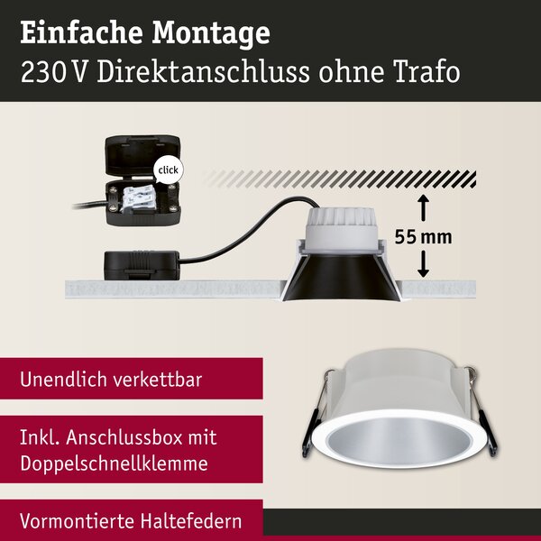 Paulmann 93410 Cole Coin, set bodovek v bílo-stříbrné úpravě, 3x6W LED 2700K tříkrokové stmívání, prům. 8,8cm, IP44