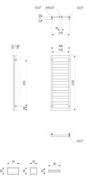 Oltens Benk koupelnový radiátor žebříkový 115x40 cm černá mat 55036300