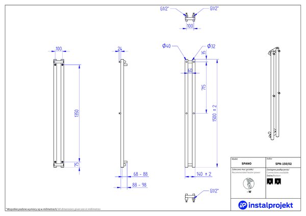 Instal Projekt Spano koupelnový radiátor designově 150x14 cm bílá SPN-150/02C34