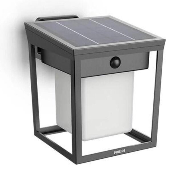 Philips Blaise UltraEfficient solární LED svítidlo se senzorem 1,5W 250/20lm 3000K IP44, hranaté, antracit