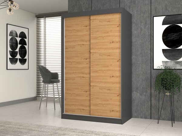 Šatní skříň 120 cm s posuvnými dveřmi RANNO 1 - dub artisan / antracitová
