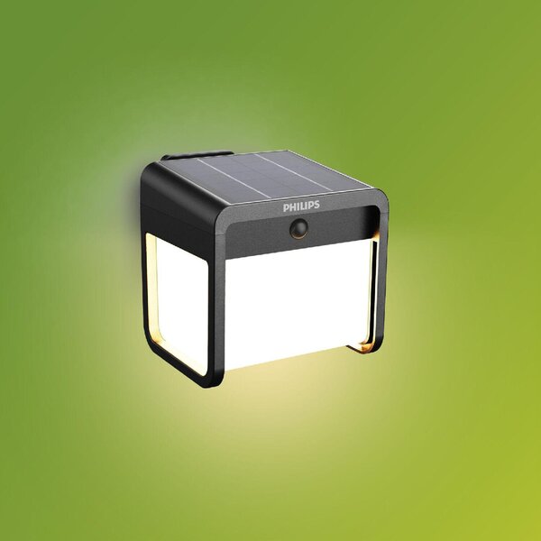Philips Ezra UltraEfficient solární LED svítidlo se senzorem 1,8W 250/25lm 3000K IP44, hranaté, černé