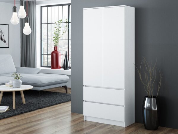 Šatní skříň 90 cm s šuplíky TAAVI - bílá