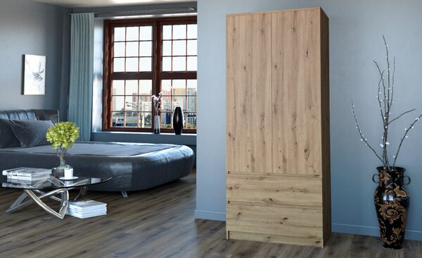 Šatní skříň 90 cm s šuplíky TAAVI - dub artisan